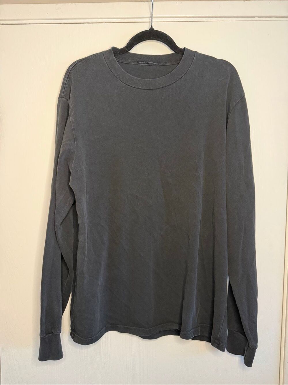 Brandy Melville Washed Black Crewneck Long Sleeve Top Loose Fit OS